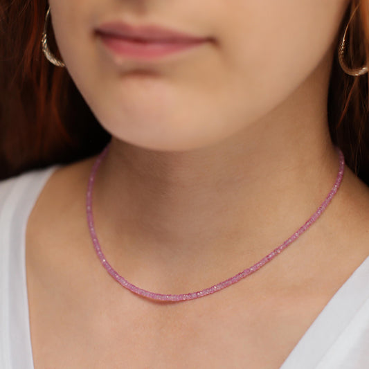 14K GOLD Pink Sapphire Necklace | AAAA+ pink sapphire necklace, Pink Sapphire beaded necklace | faceted sapphire, pink sapphire beaded