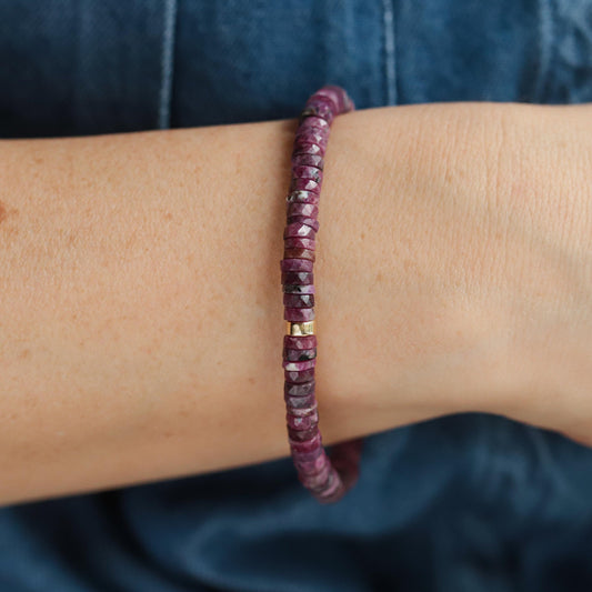 Faceted Ruby bracelet | Delicate Beaded Bracelet ruby, 14K gold filled ruby bracelet, Natural ruby jewelry | Ruby bracelet | ruby gift