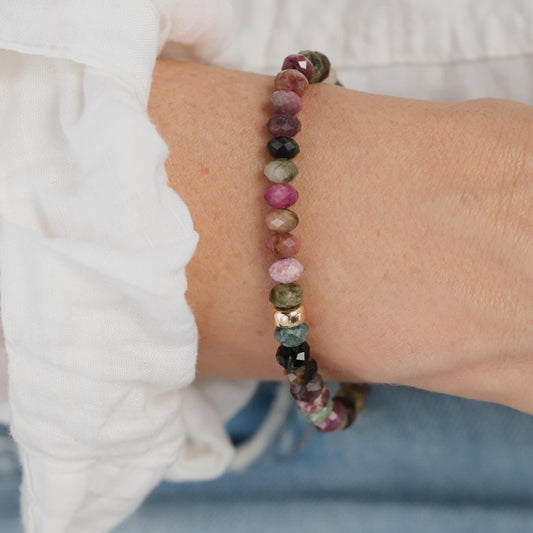 AAA+ Mixed Tourmaline Bracelet | Multi color tourmaline | pink tourmaline bracelet | Tourmaline bracelet 6mm | Multi Tourmaline gold