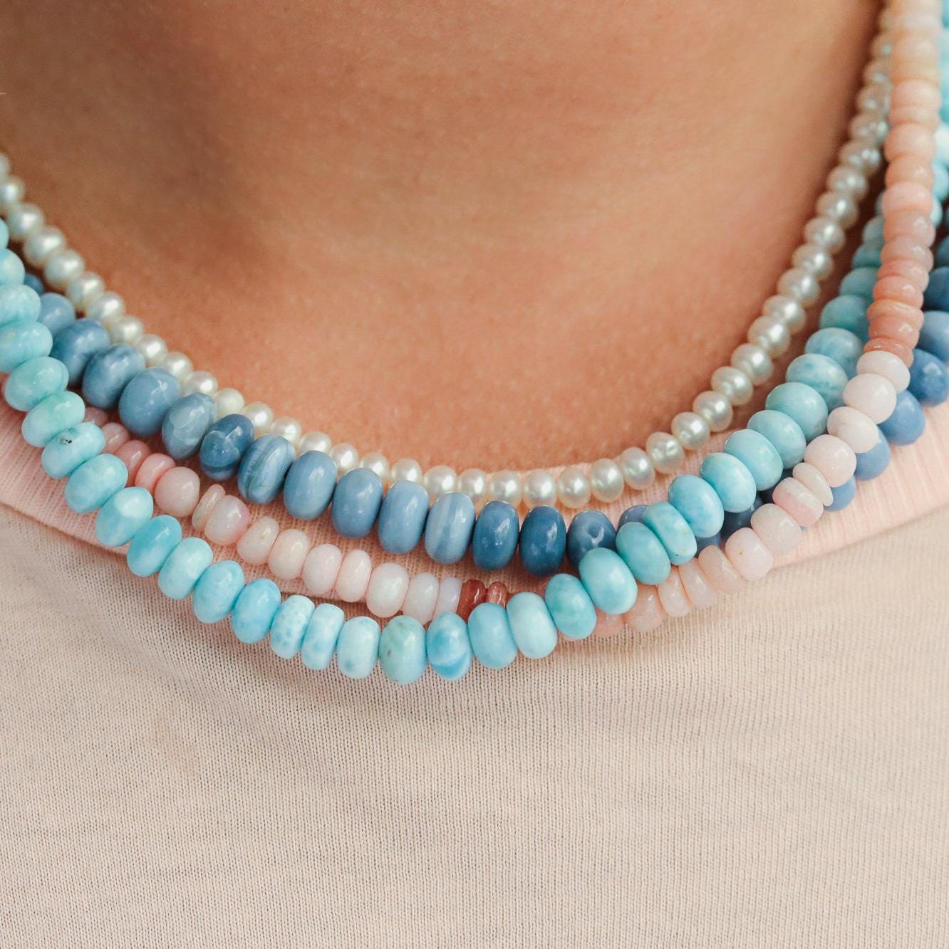 Blue opal smooth rondel necklace