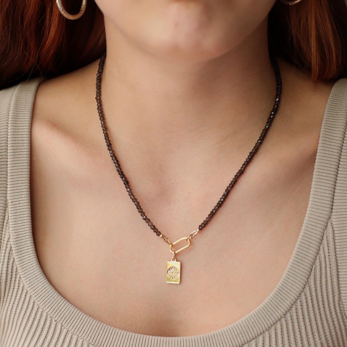 Smoky Quartz Necklace | Beaded Gemstone Necklace 4mm | Smoky Quartz Necklace | Gift for her | Statement gemstone necklace #0578