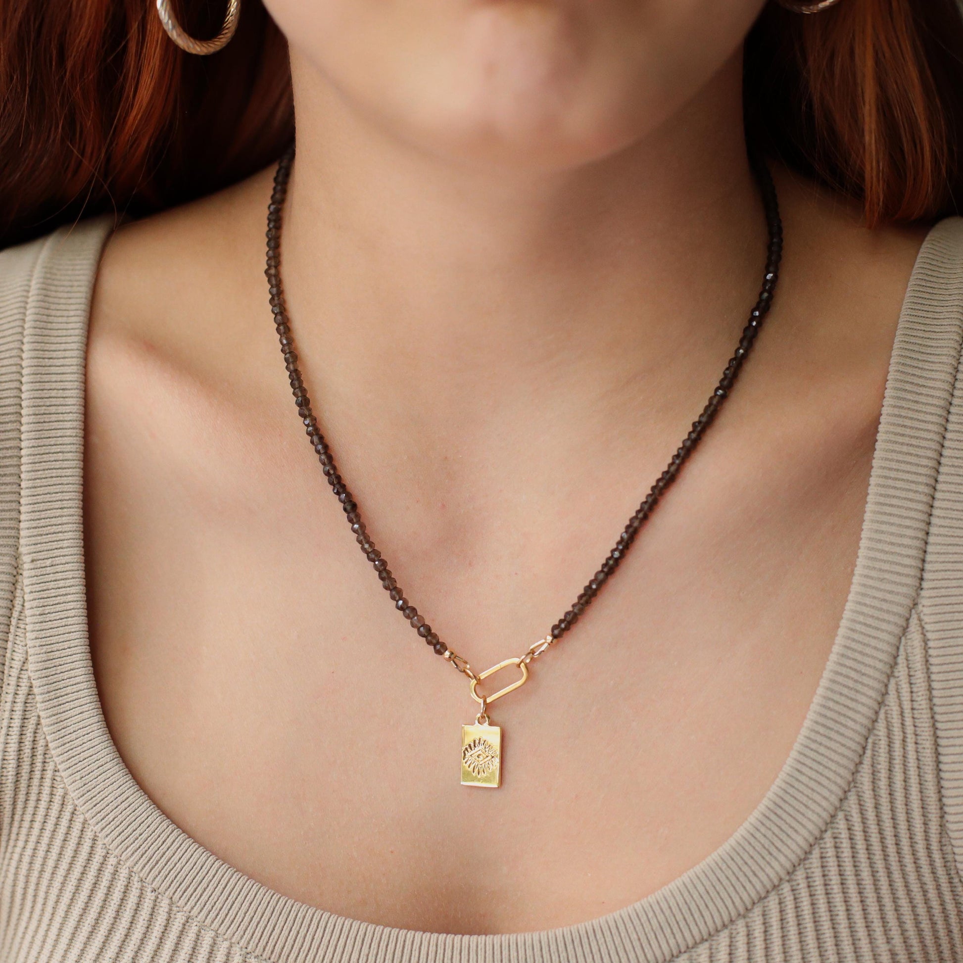 Smoky Quartz Necklace | Beaded Gemstone Necklace 4mm | Smoky Quartz Necklace | Gift for her | Statement gemstone necklace #0578