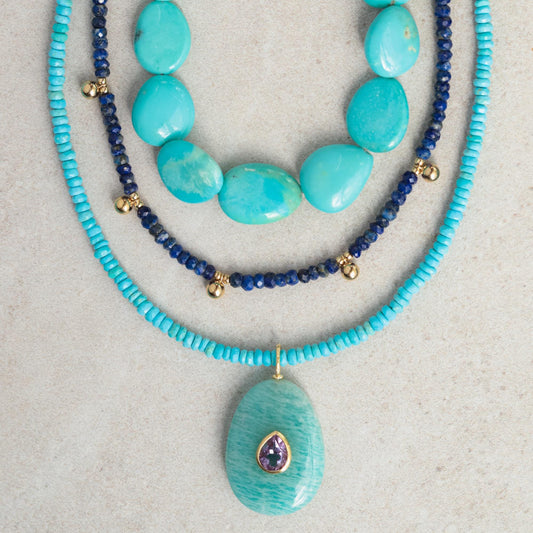 14K SOLID GOLD aaaa+ Turquoise Necklace, Authentic Beaded Turquoise Jewelry [ENTP1950], Beaded, Blue, December Birthstone | Genuine