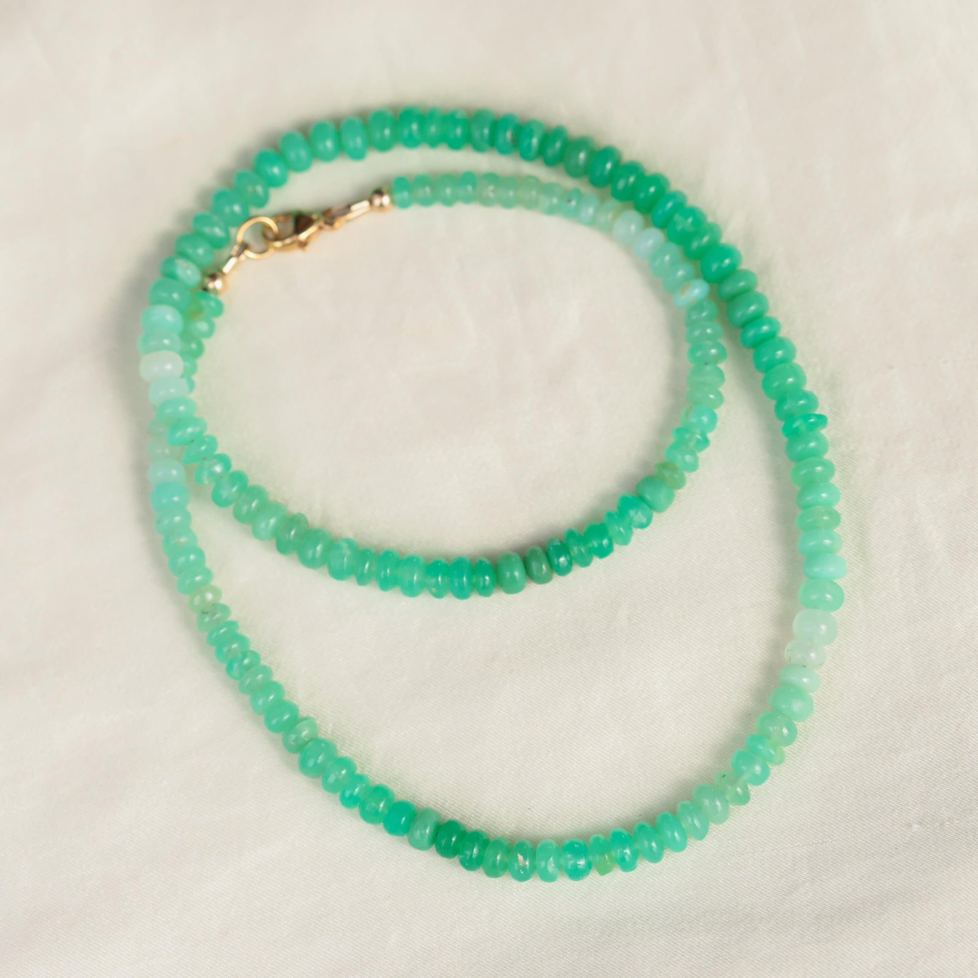 Green Opal Necklace 14K Gold | Genuine Ombré Green Opal Beaded Necklace | Heart Chakra Jewelry | Natural Gemstone Gift for Her