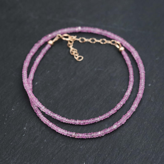 14K GOLD Pink Sapphire Necklace | AAAA+ pink sapphire necklace, Pink Sapphire beaded necklace | faceted sapphire, pink sapphire beaded
