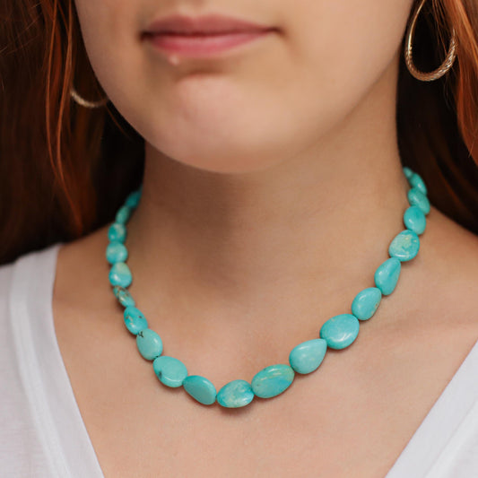 14K SOLID GOLD aaaa+ Turquoise Necklace, Authentic Beaded Turquoise Jewelry [ENTP1950], Beaded, Blue, December Birthstone | Genuine