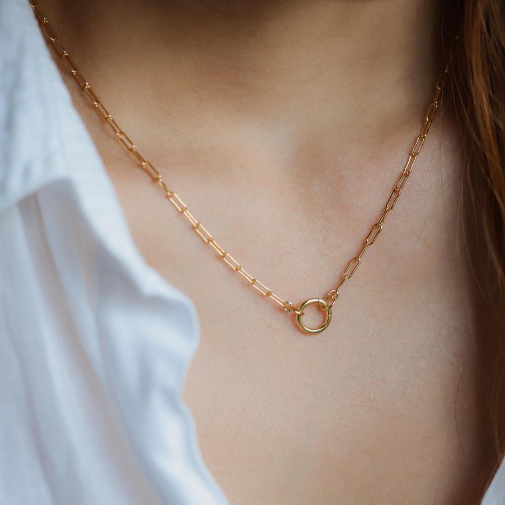 Small Gold filled paper clip necklace, 14K gold filled, Paper clip layering necklace #0357