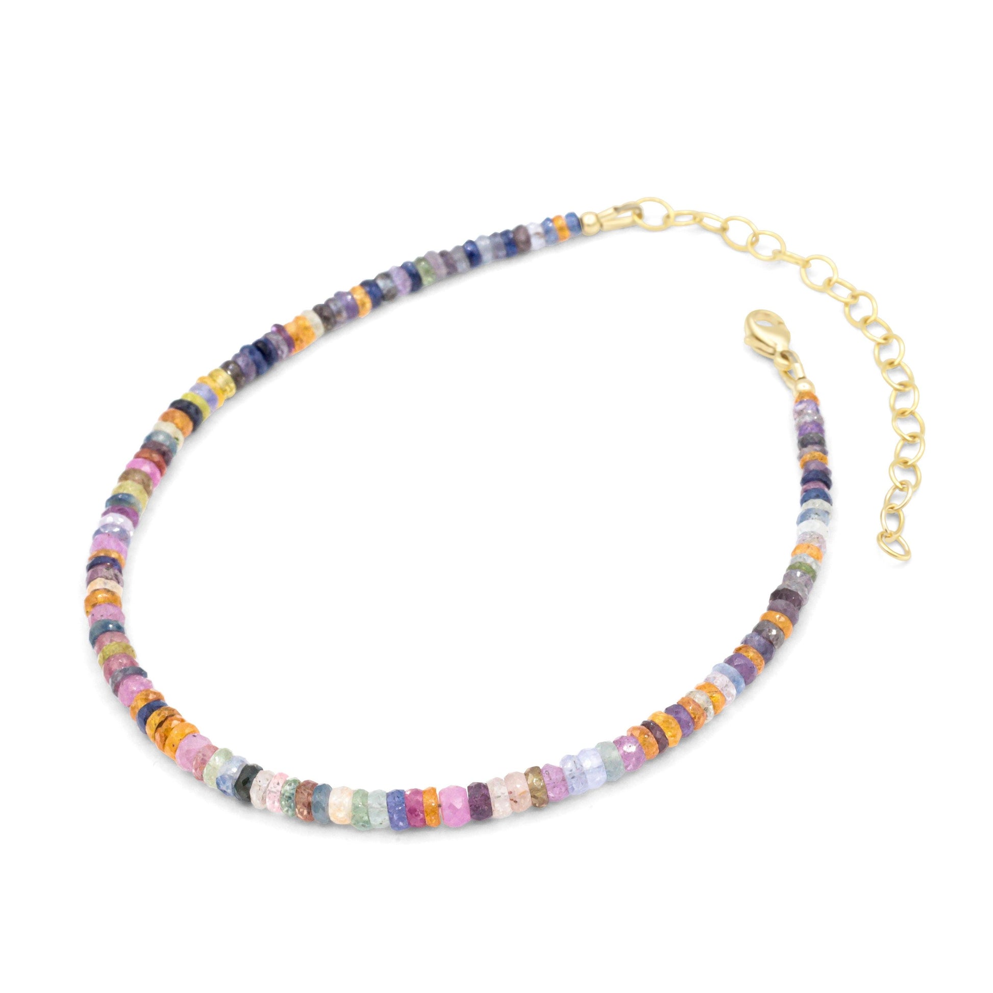 Multi sapphire anklet | Beaded sapphire anklet | women's rainbow sapphire beaded ankle bracelet | gemstone anklet |anklet sapphire W