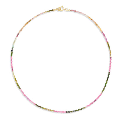 14K SOLID GOLD mixed Tourmaline Necklace | Watermelon tourmaline necklace 2mm | Multicolor tourmaline jewelry | Tourmaline 14K #11MT