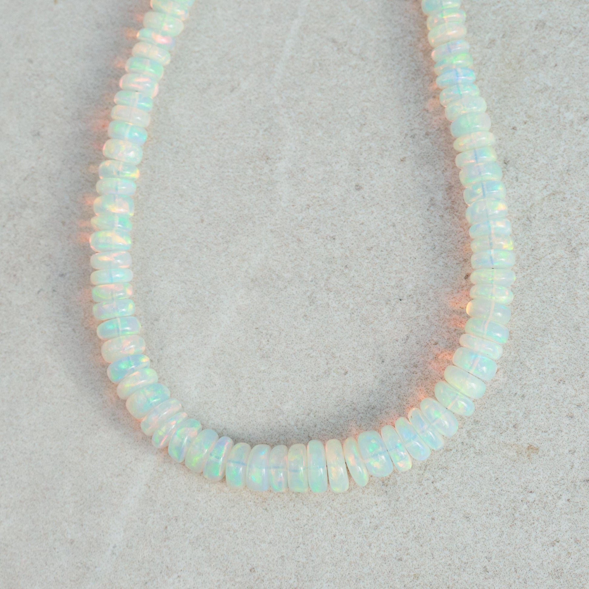 14K GOLD Ethiopian Opal Beaded Necklace | AAA+ Welo Opal Rondelle Necklace | October Birthstone | Genuine Ethiopian Opal | gradient rondel