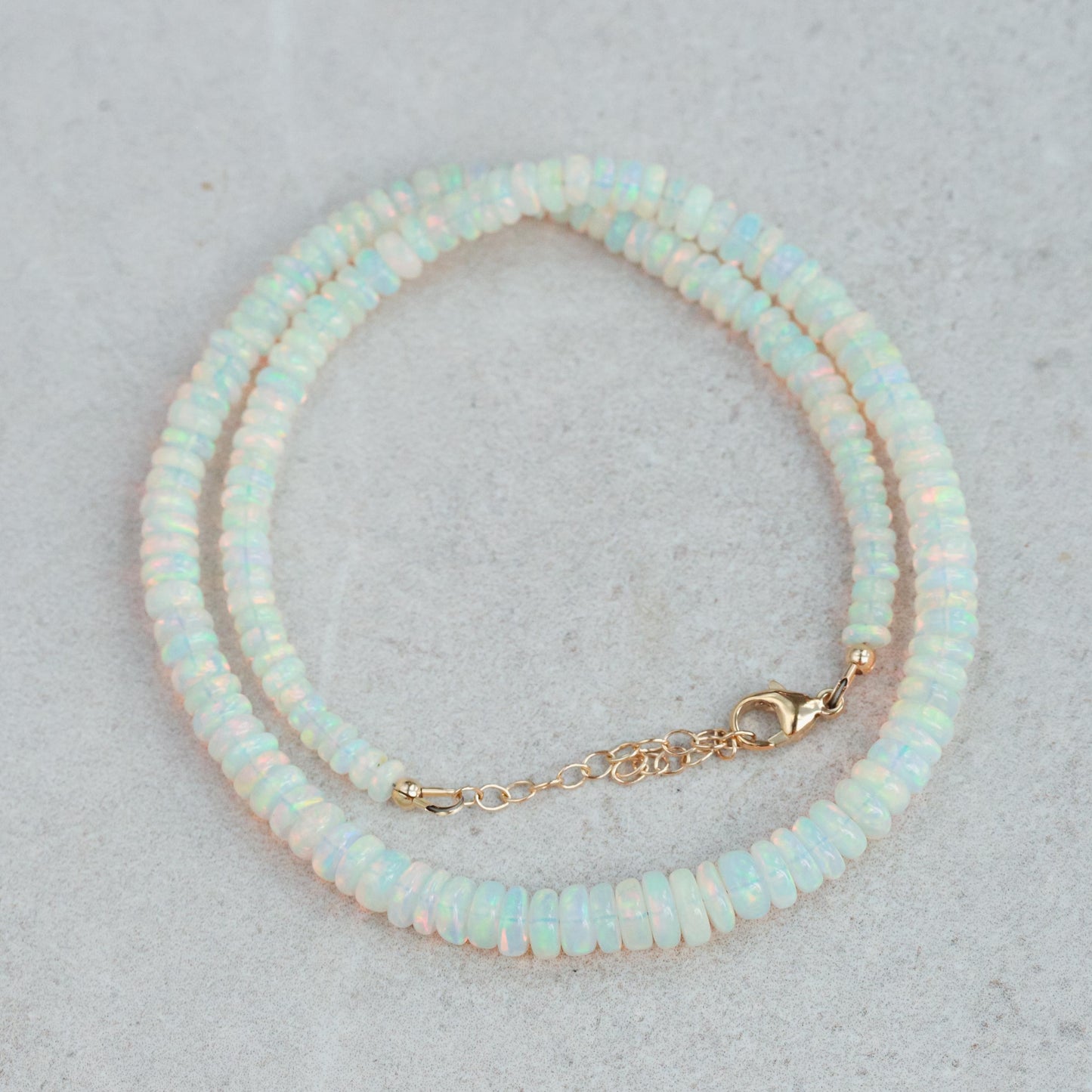 14K GOLD Ethiopian Opal Beaded Necklace | AAA+ Welo Opal Rondelle Necklace | October Birthstone | Genuine Ethiopian Opal | gradient rondel