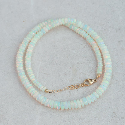 14K GOLD Ethiopian Opal Beaded Necklace | AAA+ Welo Opal Rondelle Necklace | October Birthstone | Genuine Ethiopian Opal | gradient rondel