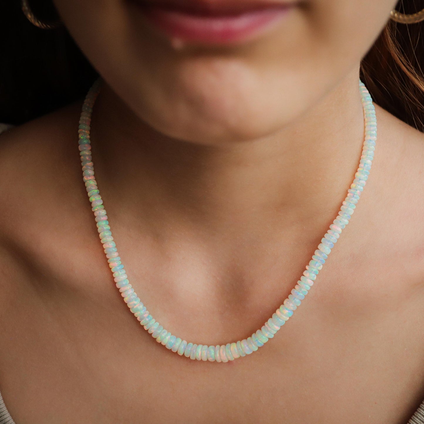 14K GOLD Ethiopian Opal Beaded Necklace | AAA+ Welo Opal Rondelle Necklace | October Birthstone | Genuine Ethiopian Opal | gradient rondel