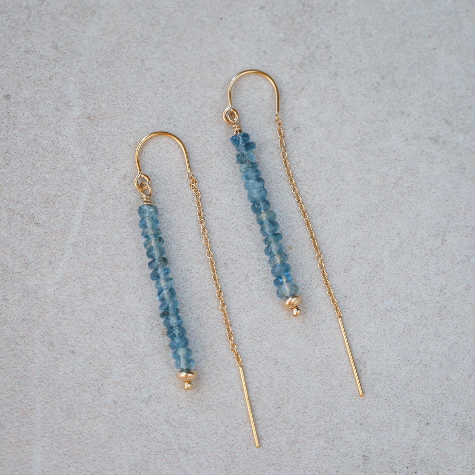 AAAA+ aquamarine earrings, santa maria aquamarine threaders, gold filled aquamarine earrings, gold aquamarine earrings