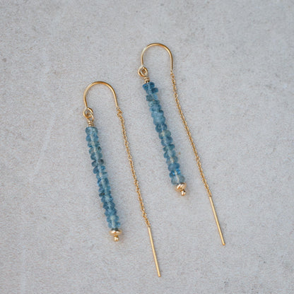 AAAA+ aquamarine earrings, santa maria aquamarine threaders, gold filled aquamarine earrings, gold aquamarine earrings