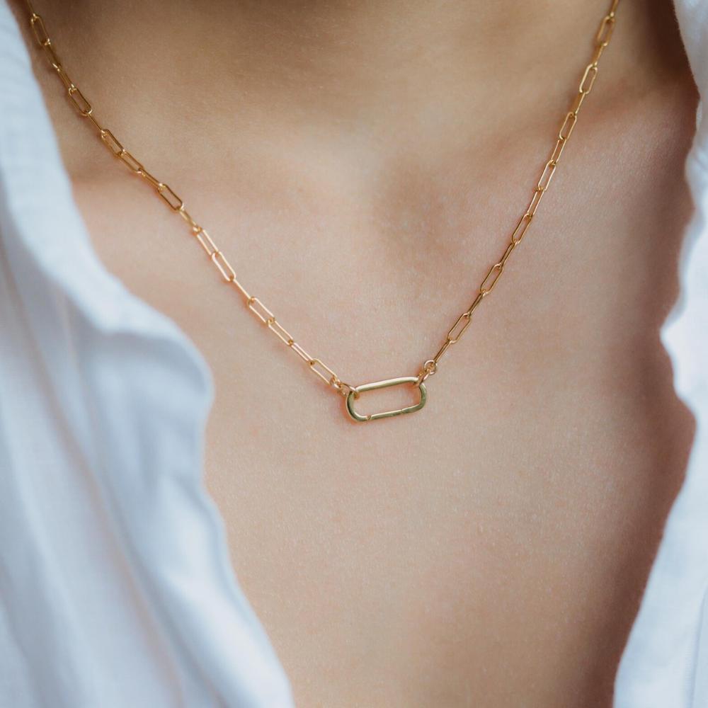 Small Gold filled paper clip necklace, 14K gold filled, Paper clip layering necklace #0357