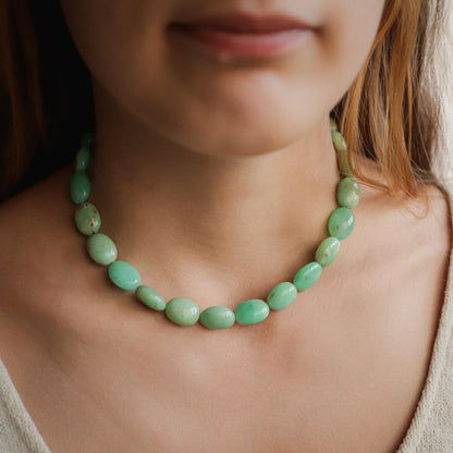 14K GOLD Smooth Nugget Chrysoprase beaded necklace | [ENCM2048]happy Chrysoprase jewelry | green gemstone beaded necklace | AAA chrysoprase