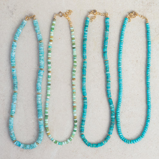 Larimar faceted heishi necklace, Dominican larimar Necklace, larimar beaded jewelry, Larimar Necklace 14k gold filled | women's larimar