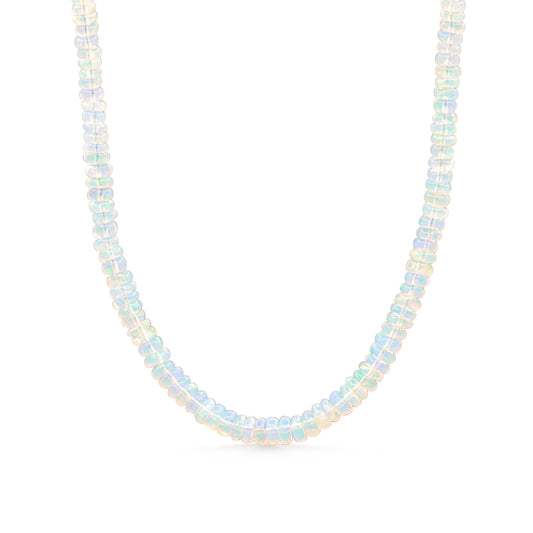 14K GOLD Ethiopian Opal Beaded Necklace | AAA+ Welo Opal Rondelle Necklace | October Birthstone | Genuine Ethiopian Opal | gradient rondel
