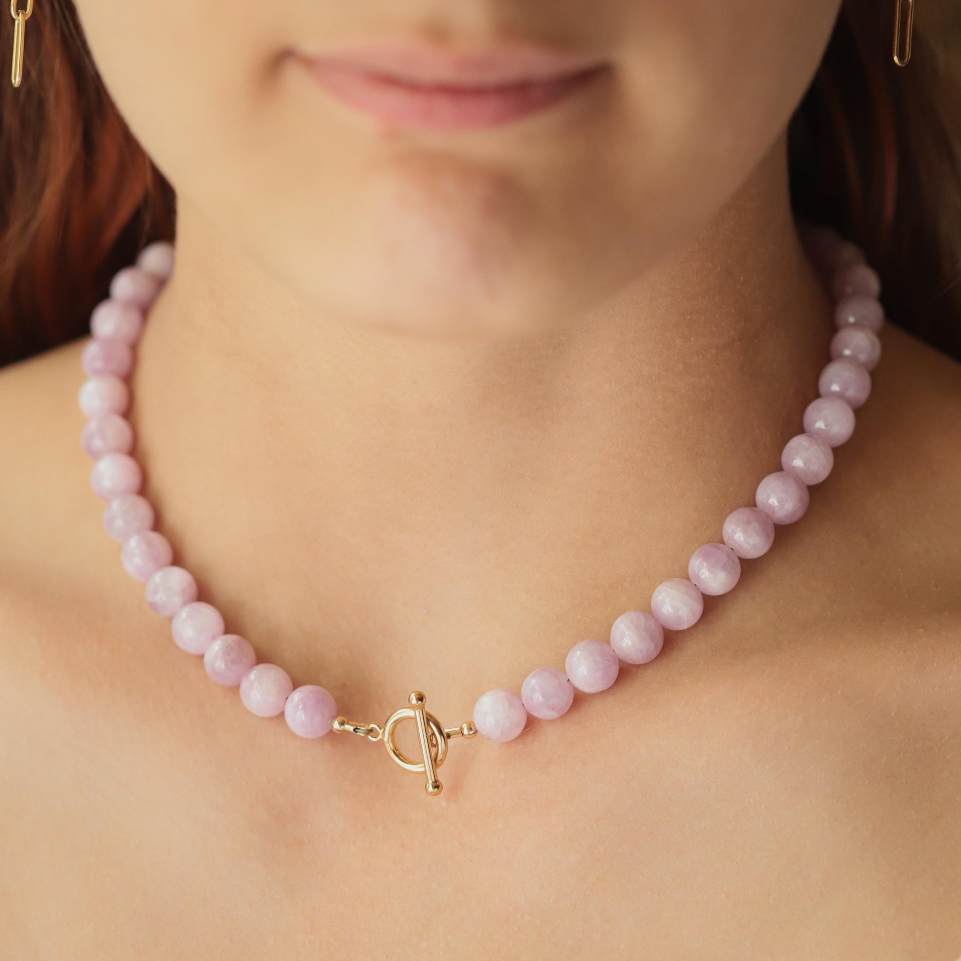 Kunzite Beaded Necklace, 9mm kunzite | kunzite Necklace | kunzite Necklace | kunzite 14K gold filled | women's kunzite jewelry