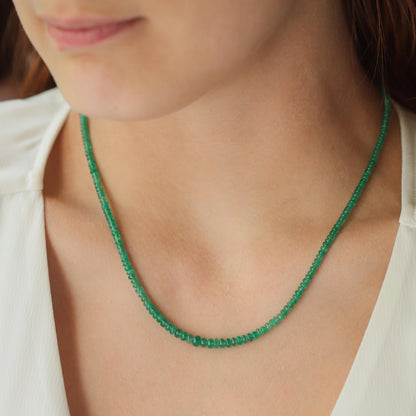 14K Zambian Emerald Necklace, Zambian emerald necklace | May birthstone necklace | smooth dainty Zambian emerald beaded