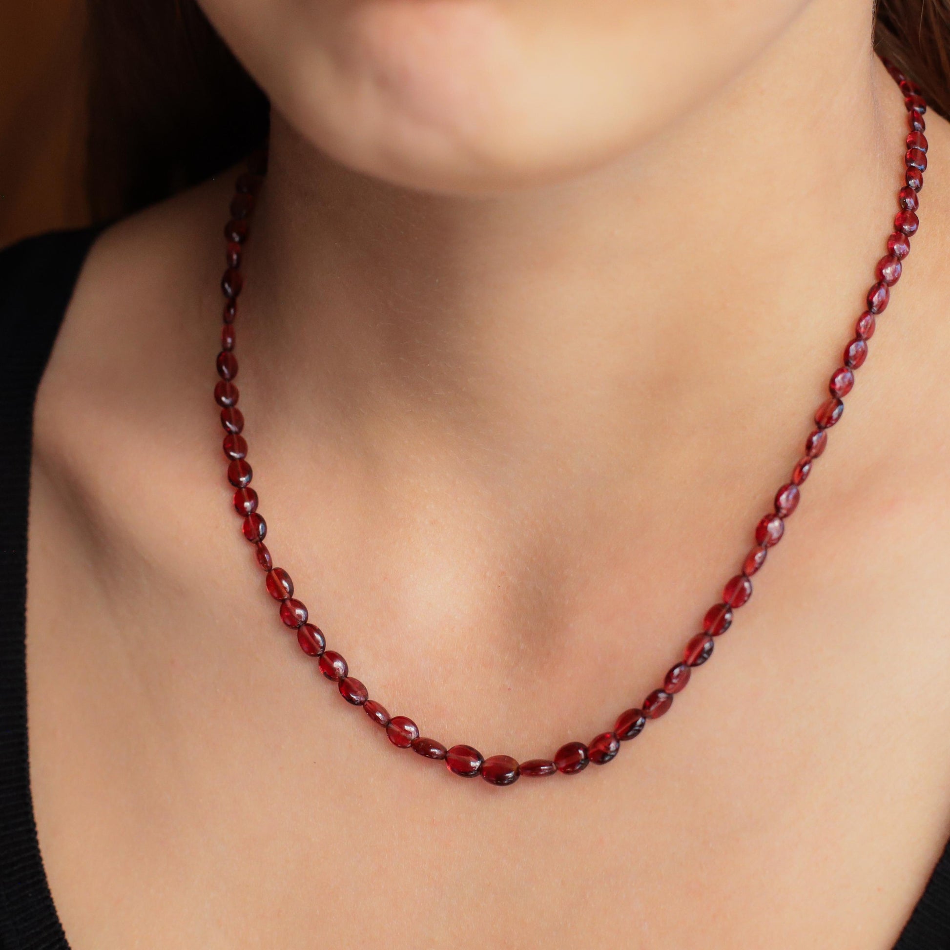 14K GOLD Garnet Beaded Necklace | AAAA+ genuine garnet beaded necklace | [ENGP1419] Smooth Red Garnet | gold garnet | Beaded garnet necklace