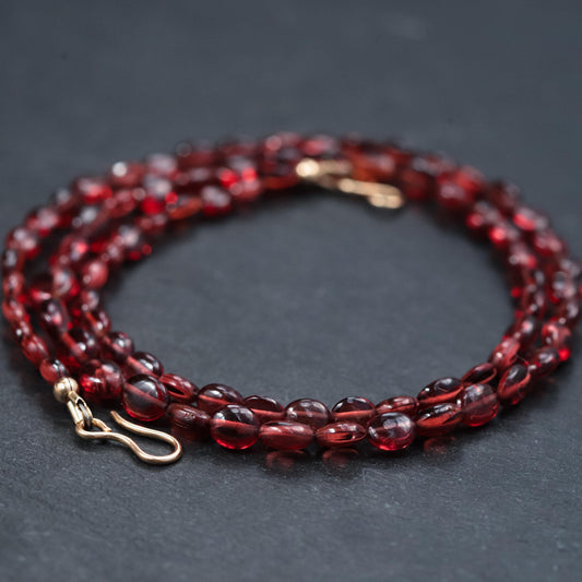 14K GOLD Garnet Beaded Necklace | AAAA+ genuine garnet beaded necklace | [ENGP1419] Smooth Red Garnet | gold garnet | Beaded garnet necklace