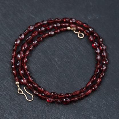 14K GOLD Garnet Beaded Necklace | AAAA+ genuine garnet beaded necklace | [ENGP1419] Smooth Red Garnet | gold garnet | Beaded garnet necklace