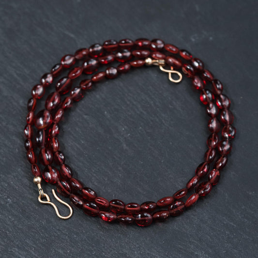 14K GOLD Garnet Beaded Necklace | AAAA+ genuine garnet beaded necklace | [ENGP1419] Smooth Red Garnet | gold garnet | Beaded garnet necklace