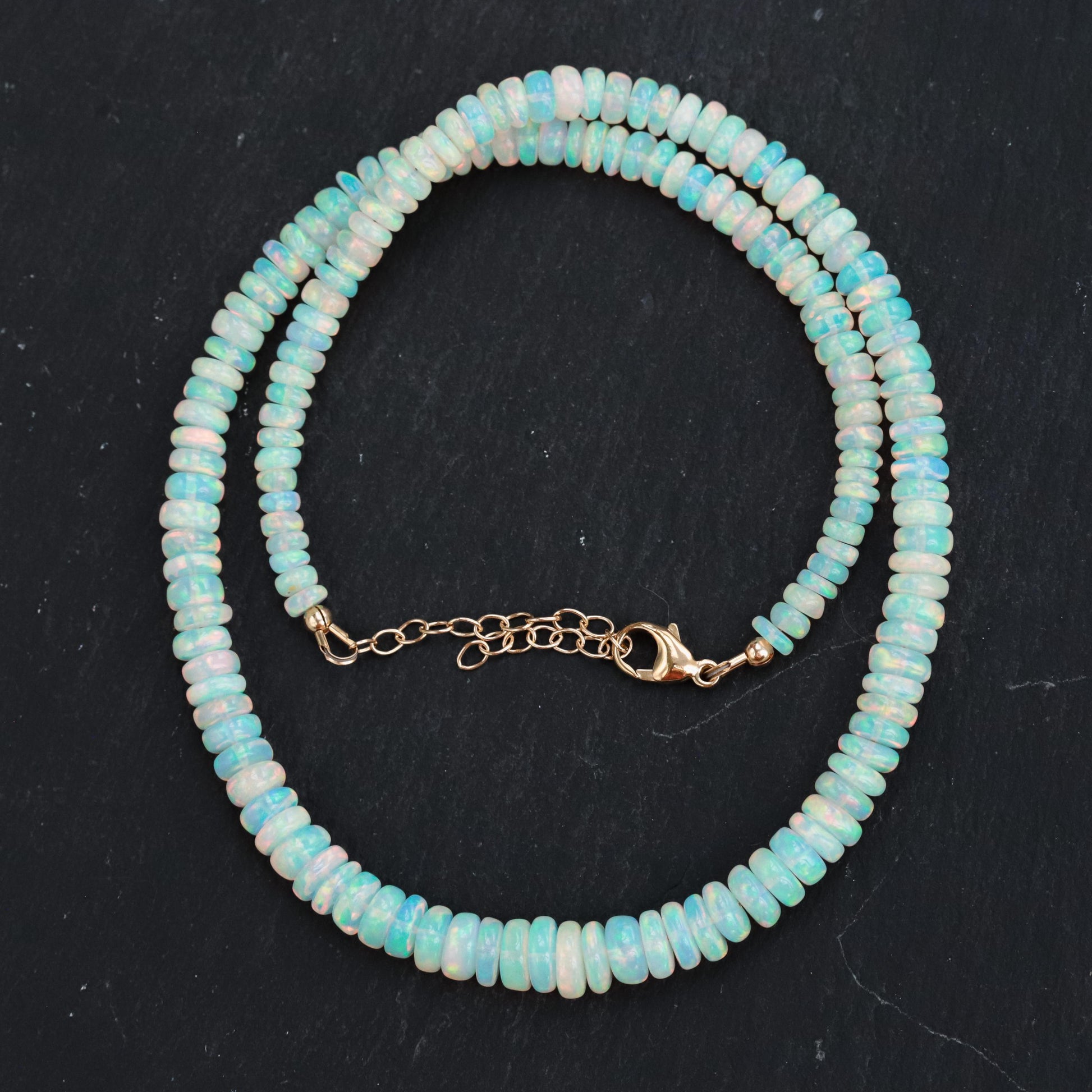 14K GOLD Ethiopian Opal Beaded Necklace | AAA+ Welo Opal Rondelle Necklace | October Birthstone | Genuine Ethiopian Opal | gradient rondel