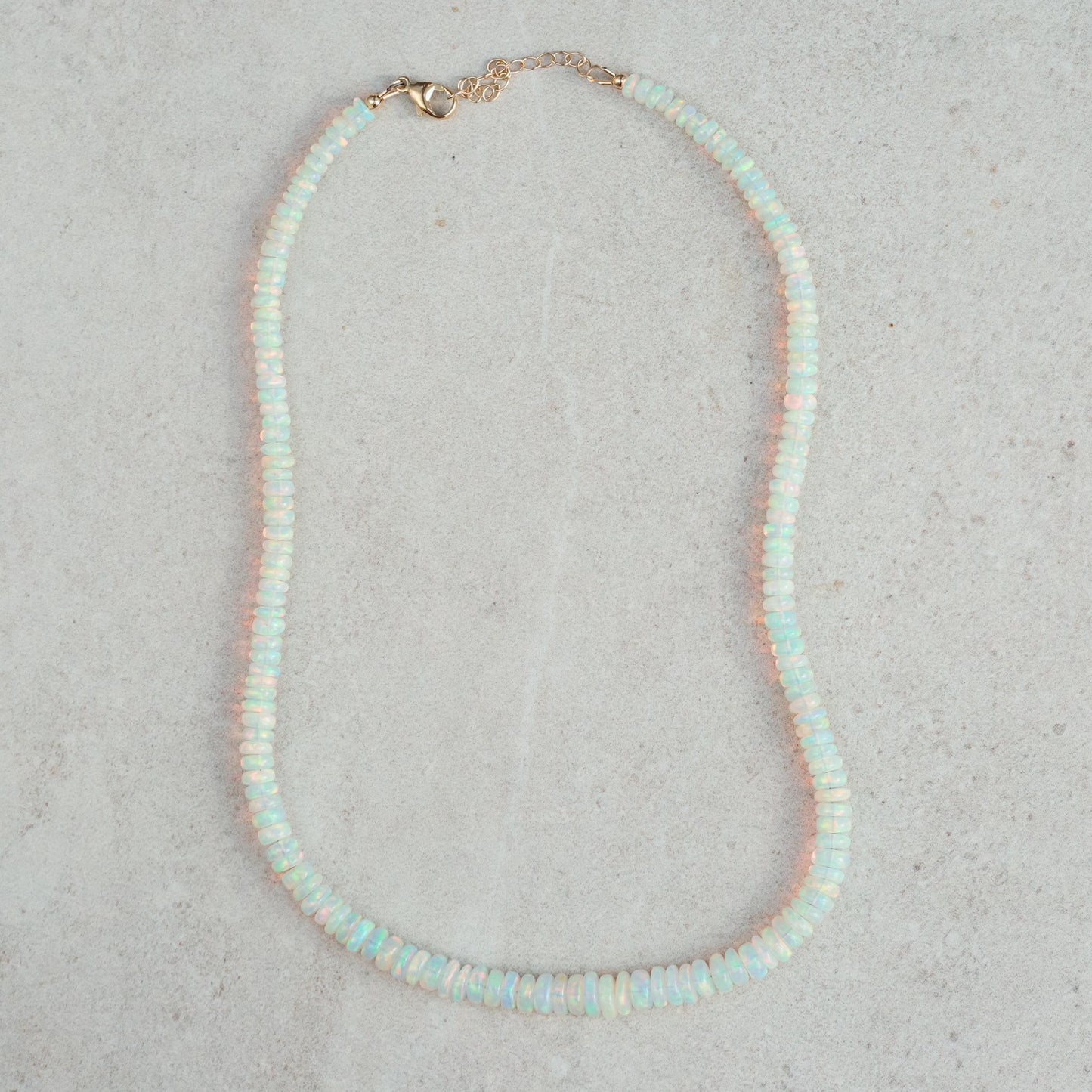 14K GOLD Ethiopian Opal Beaded Necklace | AAA+ Welo Opal Rondelle Necklace | October Birthstone | Genuine Ethiopian Opal | gradient rondel