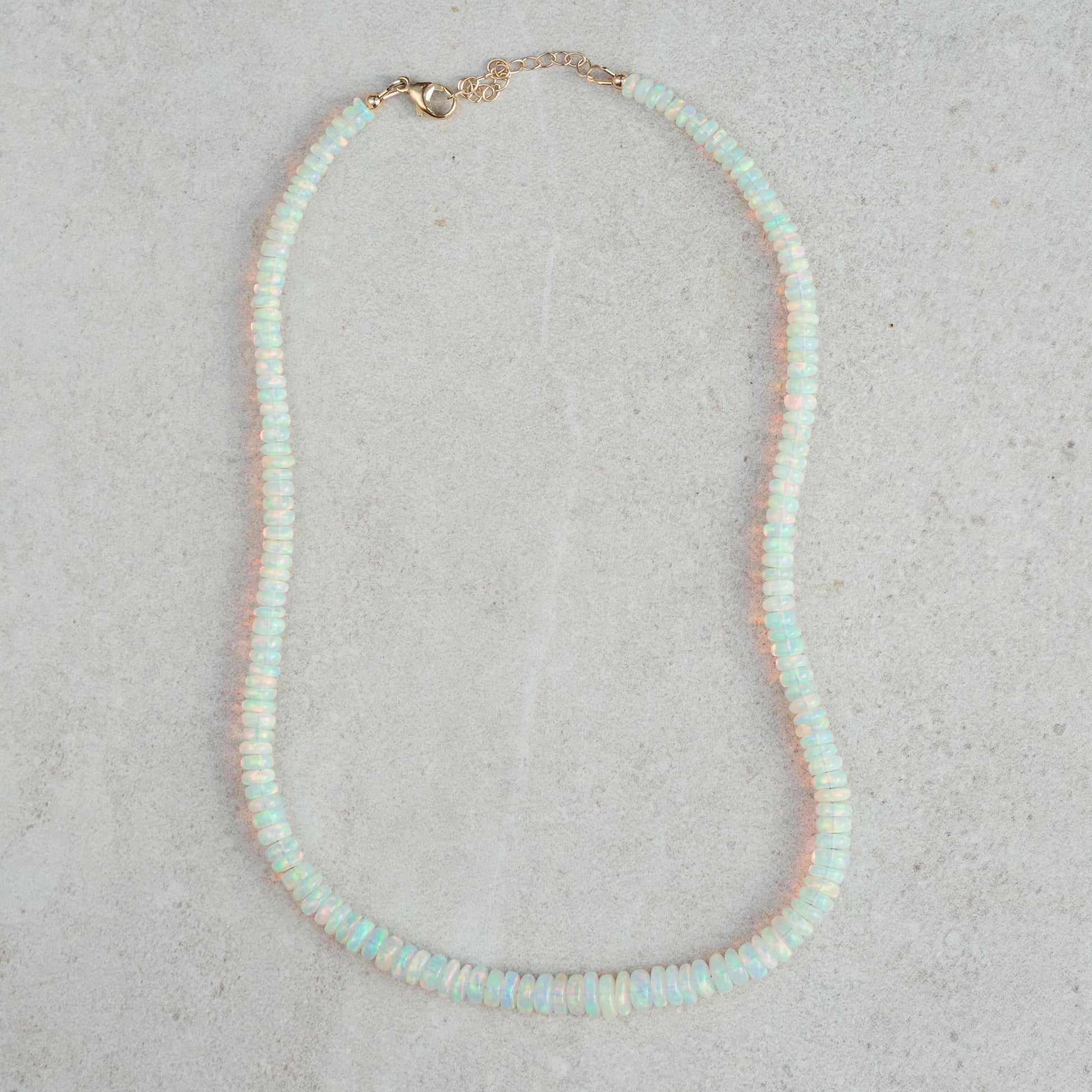 14K GOLD Ethiopian Opal Beaded Necklace | AAA+ Welo Opal Rondelle Necklace | October Birthstone | Genuine Ethiopian Opal | gradient rondel
