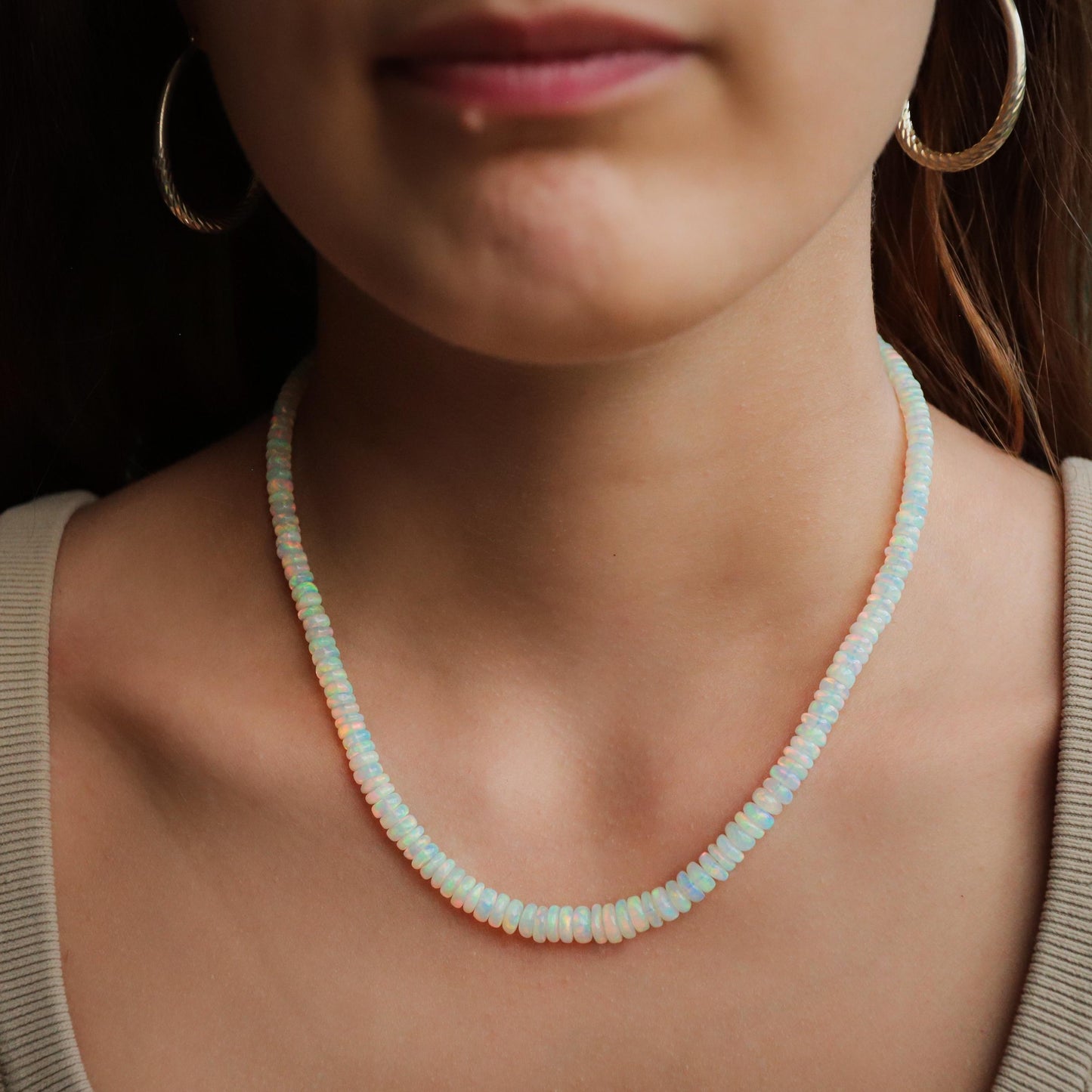 14K GOLD Ethiopian Opal Beaded Necklace | AAA+ Welo Opal Rondelle Necklace | October Birthstone | Genuine Ethiopian Opal | gradient rondel