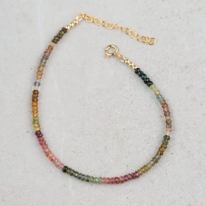 14K GOLD Mixed tourmaline anklet | Mixed tourmaline anklet | women's Mixed tourmaline ankle bracelet | gemstone anklet | Mixed tourmaline