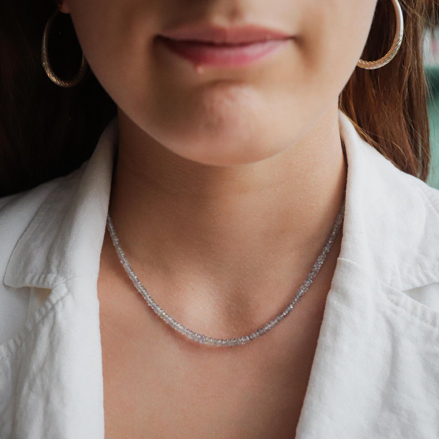 14K AAAA+ Sapphire Necklace | Grey Beaded Sapphire Necklace | Natural Sapphire Necklace | Grey Sapphire 14K gold filled