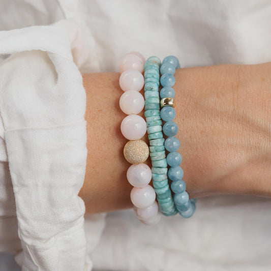 14K GOLD Aquamarine bracelet 6mm | March birthstone [EBAM1100] | AAA Aquamarine bracelet | Genuine beaded aquamarine bracelet | aquamarine