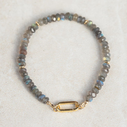 Labradorite Carabiner Bracelet | Women's Labradorite Bracelet | AAA+ Labradorite | Blue Flash Labradorite bracelet | labradorite beaded
