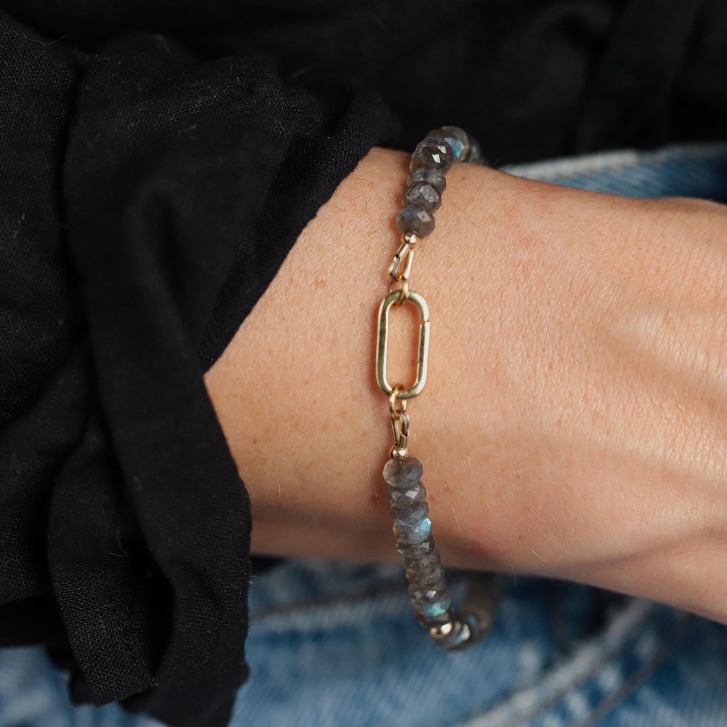 Labradorite Carabiner Bracelet | Women's Labradorite Bracelet | AAA+ Labradorite | Blue Flash Labradorite bracelet | labradorite beaded