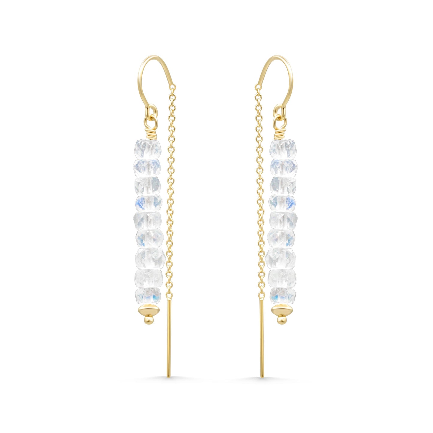 AAAA+ moonstone earrings, rainbow moonstone threaders, gold filled moonstone earrings, gold moonstone earrings