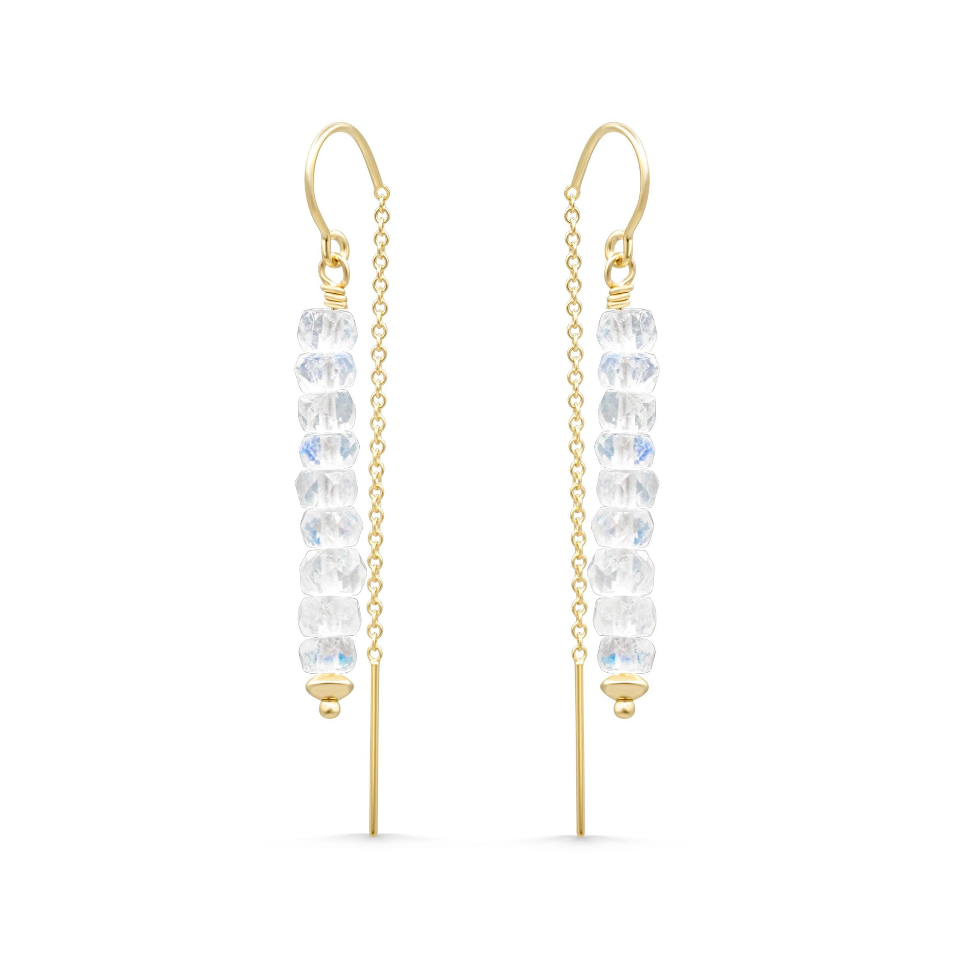 AAAA+ moonstone earrings, rainbow moonstone threaders, gold filled moonstone earrings, gold moonstone earrings