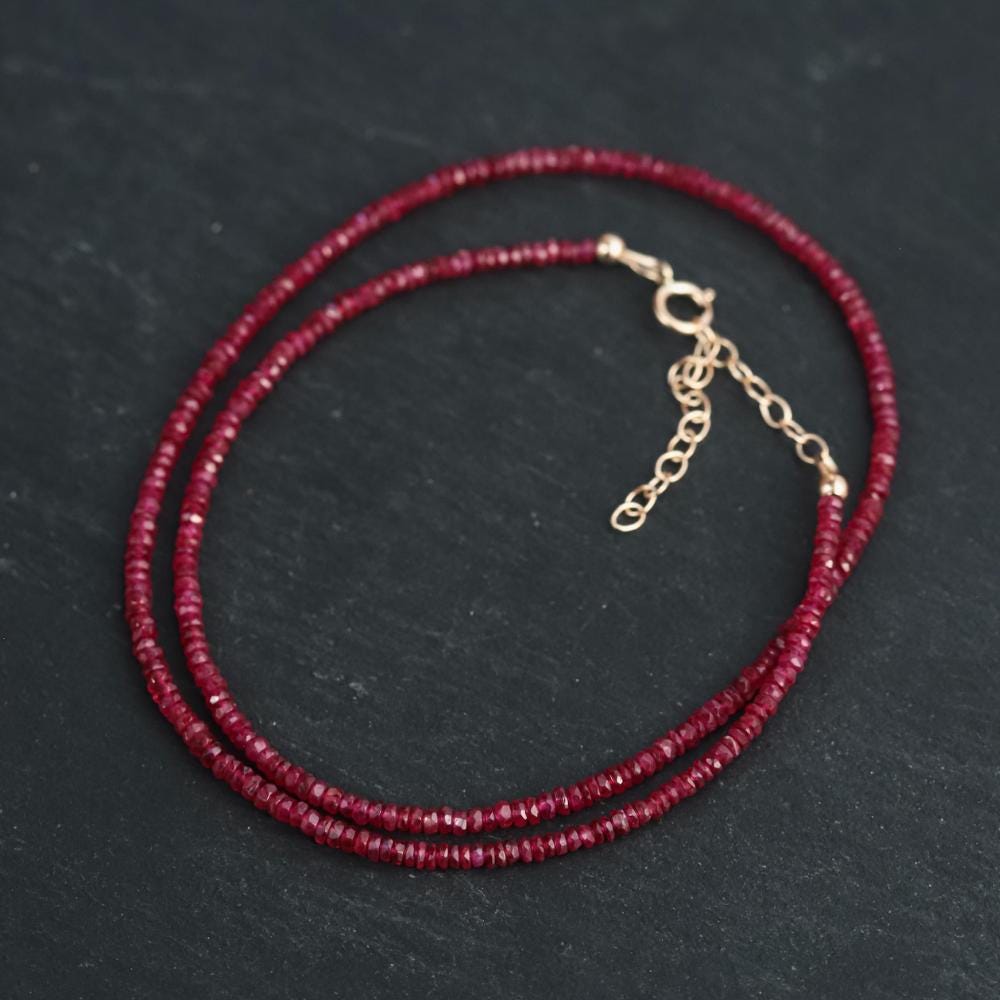 SOLID GOLD Longido Ruby necklace | Beaded pink ruby Longido Ruby necklace | Ruby necklace Longido Ruby | July birthstone necklace | ruby