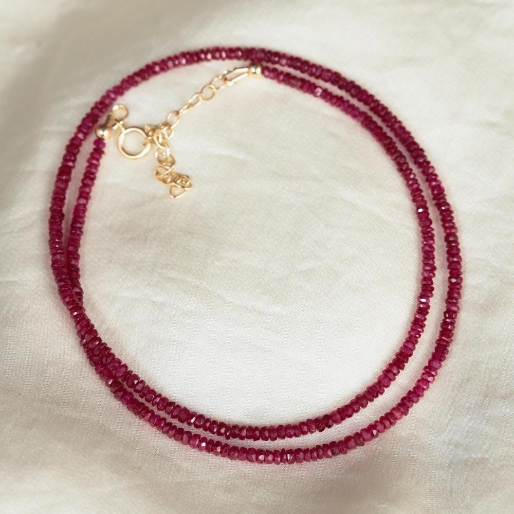 SOLID GOLD Longido Ruby necklace | Beaded pink ruby Longido Ruby necklace | Ruby necklace Longido Ruby | July birthstone necklace | ruby