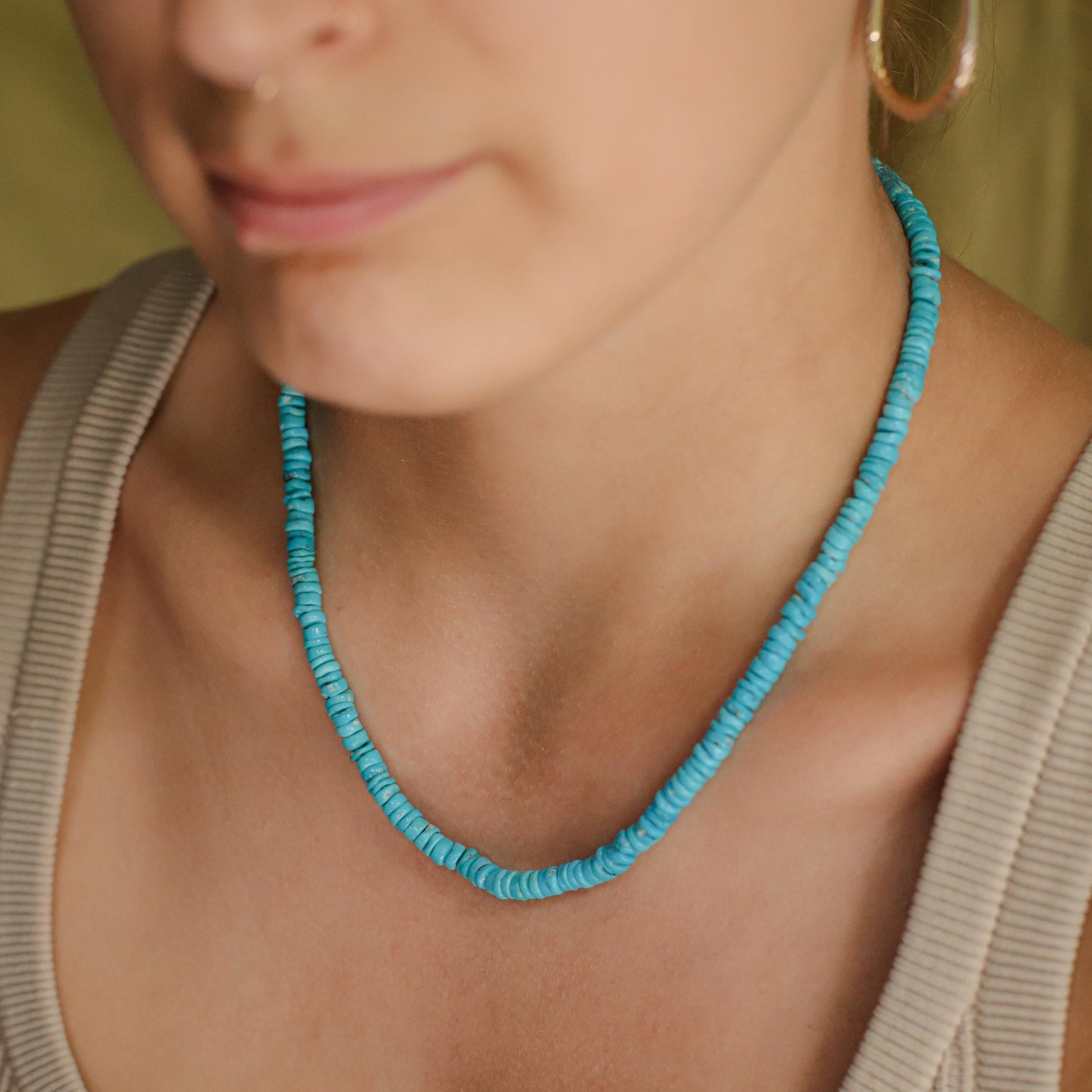 Sleeping Beauty Heishi Necklace - 14K