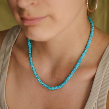 Sleeping Beauty Heishi Necklace - 14K