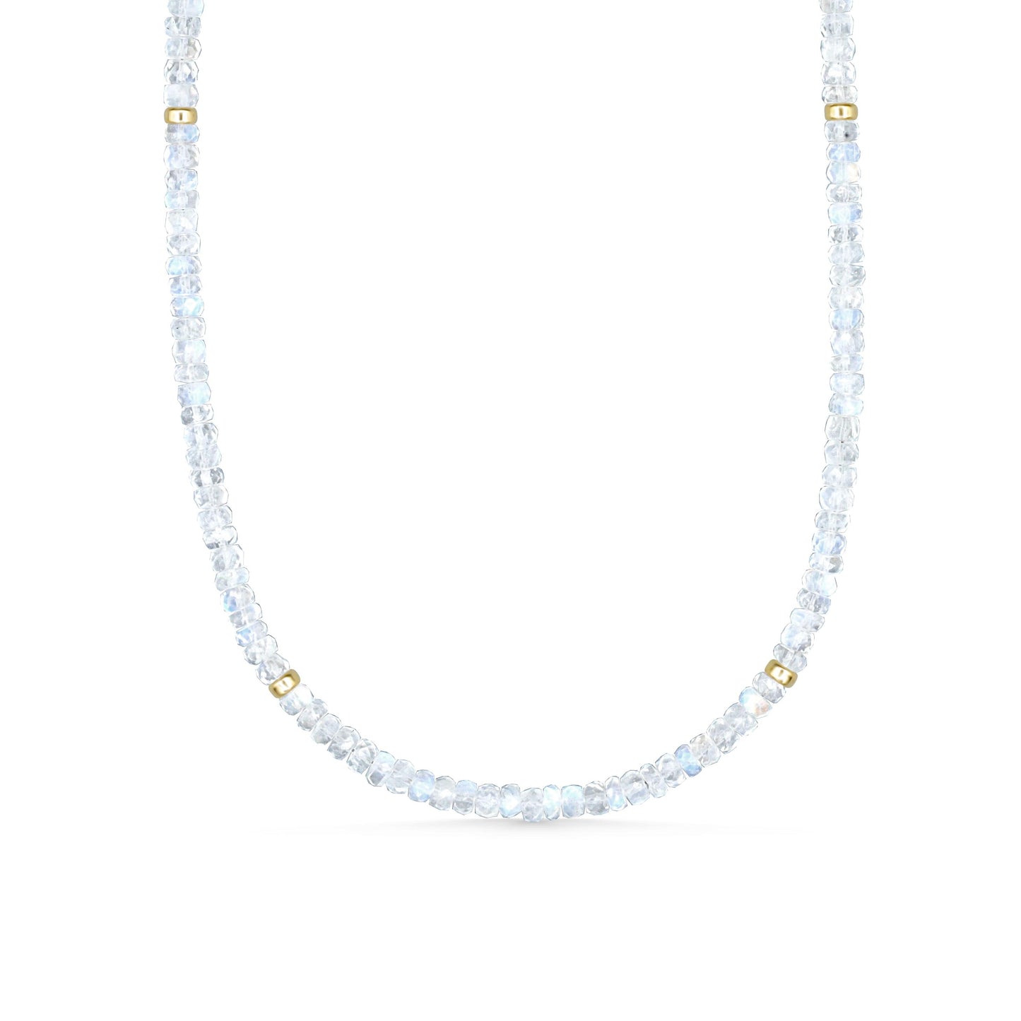 14K GOLD Moonstone Necklace | Rainbow Moonstone Choker | AAA+ Blue Moonstone Faceted Rondelle Beads Necklace | June birthstone