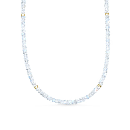 14K GOLD Moonstone Necklace | Rainbow Moonstone Choker | AAA+ Blue Moonstone Faceted Rondelle Beads Necklace | June birthstone