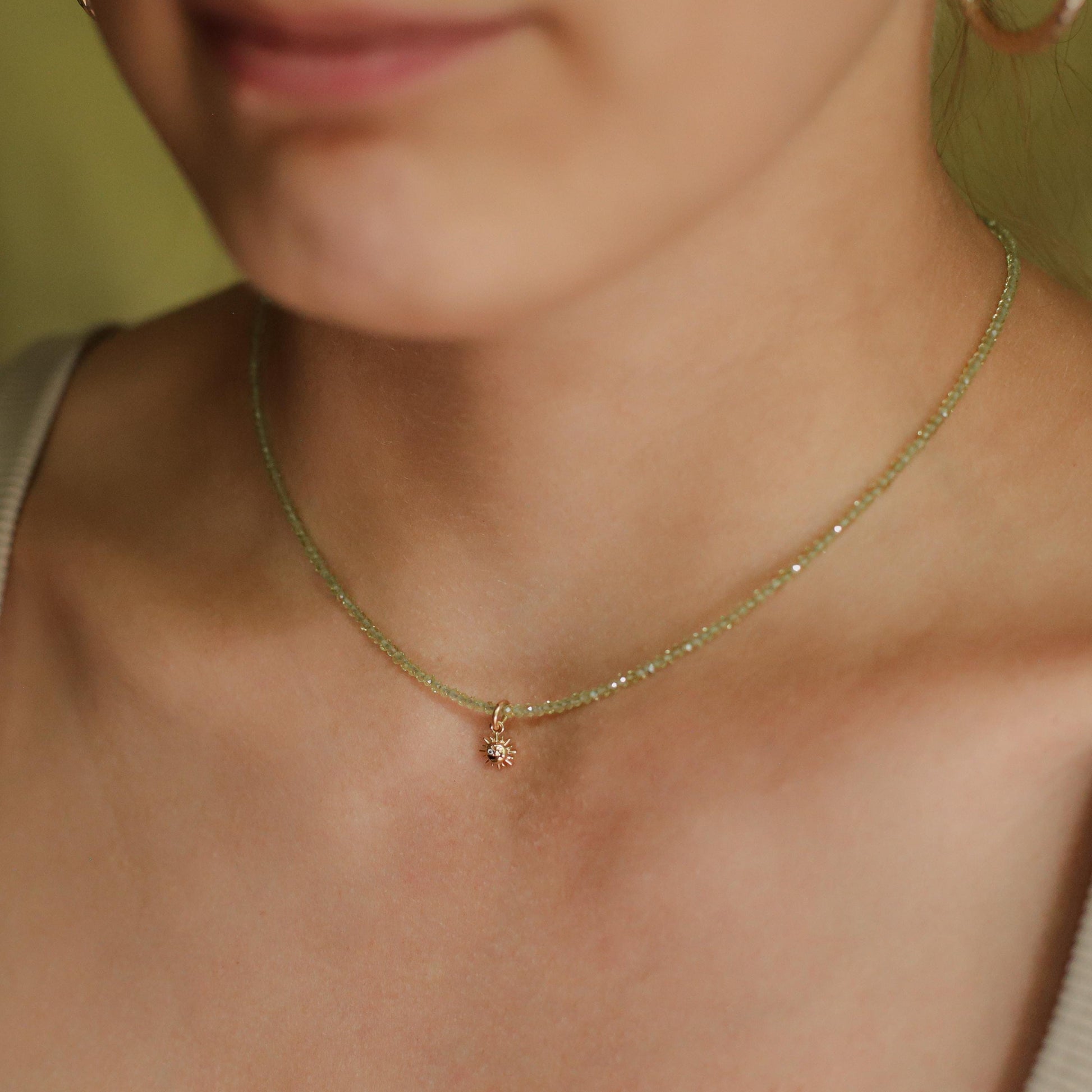 14K GOLD Peridot necklace - beaded peridot necklace, natural green gemstone, peridot jewelry, August birthstone, 16 year anniversary