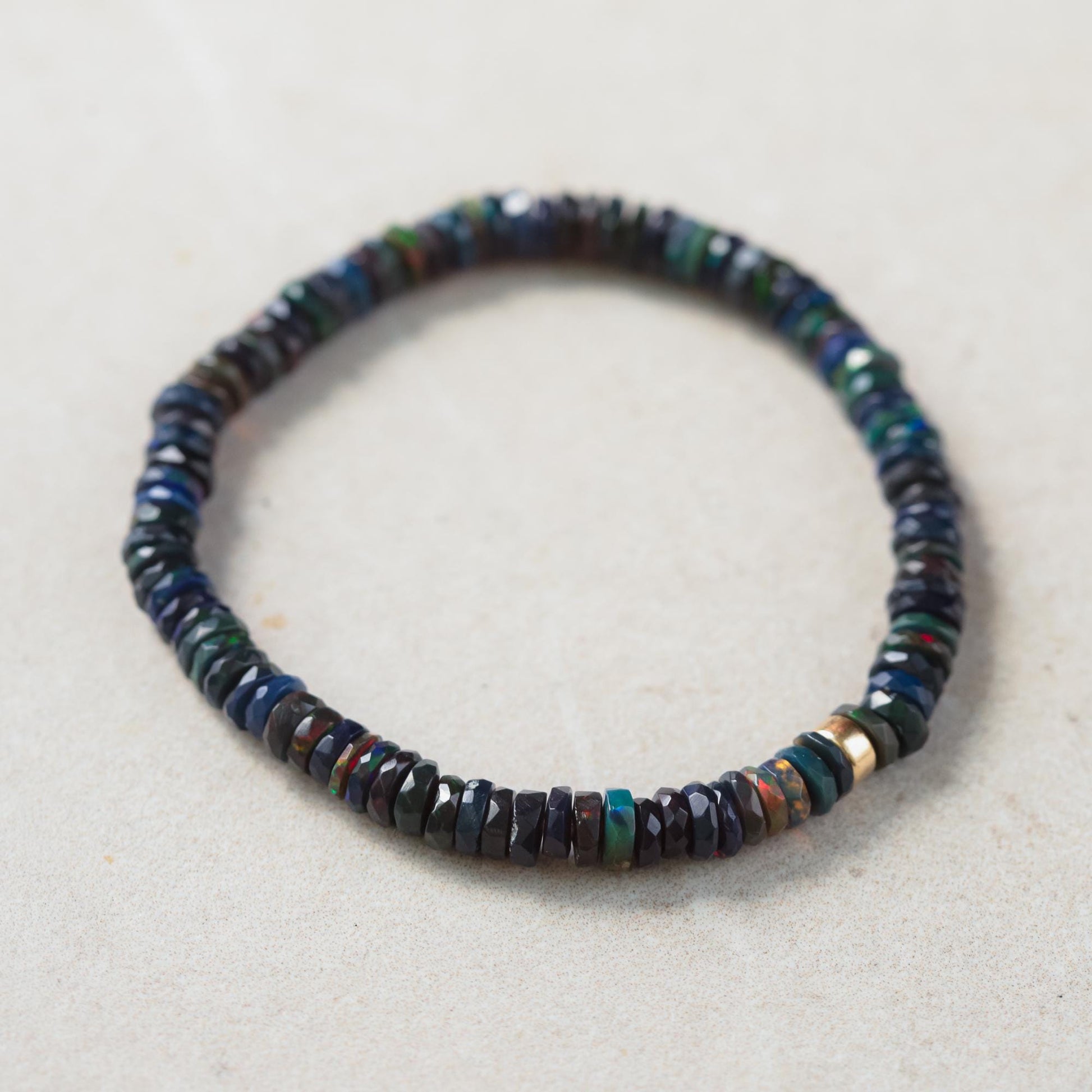 14K GOLD Black Opal Bracelet, Ethiopian black opal bracelet [EBBM1879] | AAAA+ Opal black Delicate Stacking Bracelet | women's black opal