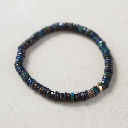 14K GOLD Black Opal Bracelet, Ethiopian black opal bracelet [EBBM1879] | AAAA+ Opal black Delicate Stacking Bracelet | women's black opal