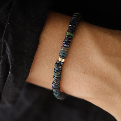 14K GOLD Black Opal Bracelet, Ethiopian black opal bracelet [EBBM1879] | AAAA+ Opal black Delicate Stacking Bracelet | women's black opal